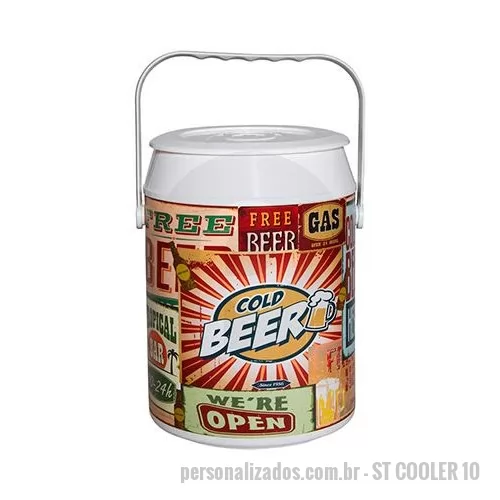 Cooler personalizado - Cooler Personalizado para Bebidas, Dimensões 31 x 22 cm (Altura x Diâmetro), Capacidade 10 latas, Cor Balde Branco, tampa em cores variadas, Materia Prima Polipropileno com revestimento em Poliestireno.