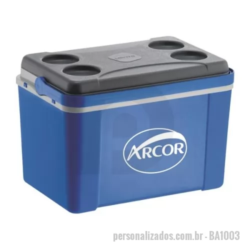 Cooler personalizado - Caixa Térmica 12L fabricada com matéria prima pura virgem e atóxica. Laudo de pureza e toxidade podem ser fornecidos. Com isolamento em EPS placas de 13mm e 12mm. Disponível em várias cores. Gravação da logomarca em 1 cor já incluso.