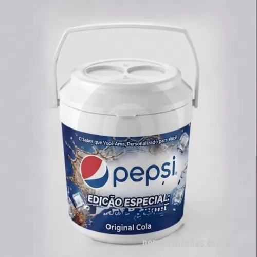 Cooler personalizado - Cooler Térmico Personalizado para 16 Latas, com capacidade de 12 litros e ampla área para personalização. Ideal para brindes, eventos e ações promocionais, mantém as bebidas geladas por mais tempo e garante destaque para sua marca. Resistente e espaçoso, possui dimensões de 378 mm de altura x 265 mm de diâmetro e peso aproximado de 1,640 kg. 