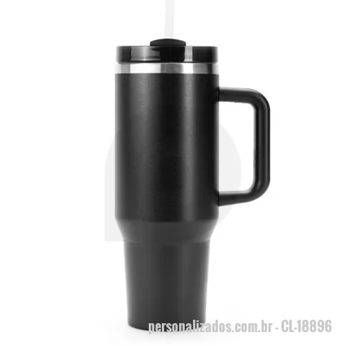 Copão com tampa e canudo personalizado - Caneca térmica com capacidade de 1,2 litros feita em inox 304 com parede dupla, contém tampa acrílica rosqueável com acesso para canudo e pegador plástico com aderência emborrachada. Acompanha canudo plástico.