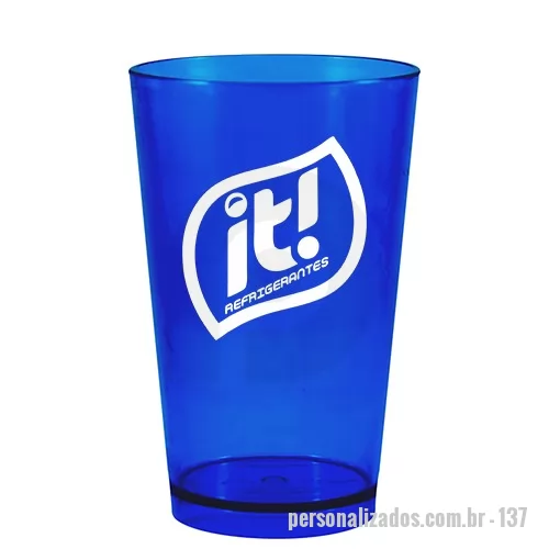 Copo Acrílico personalizado - Capacidade para 320ml. Design moderno e acabamento impecável, o Copo Cancun é feito em Plástico Premium (PS), atóxico, com parede de 2mm de espessura que garante um produto robusto de alta qualidade, transparência impecável e cores vibrantes.