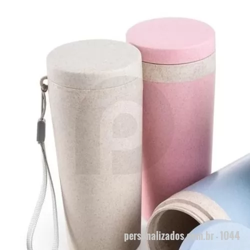Copo Biodegradavel personalizado - Copo de fibra de Bambu, capacidade de 350 ml com parede dupla e alça, tampa elegante e rosqueável, conserva temperatura em ate 2 horas..