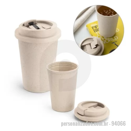 Copo bucks personalizado - Copo de viagem em fibra de bambu (60%) e PP (40%) com tampa flip top. Capacidade até 380 mL. Certificação EU Food Grade. Ø95 x 113 mm