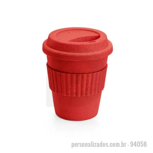 Copo bucks personalizado - Copo de viagem em fibra de bambu (60%) e PP (40%),  com tampa. Tira em silicone para facilitar o transporte de bebidas quentes. Capacidade até 380 mL. Certificação EU Food Grade. ø95 x 114 mm