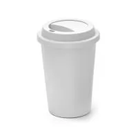 Copo de viagem com tampa e corpo em PP.  Capacidade até 450 mL. Certificação EU Food Grade. Ø90 x 135 mm