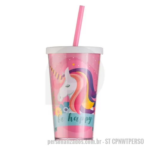 Copo com Canudo personalizado - Copo com tampa e canudo personalizado para brindes. Com parede dupla e personalização feita em papel fotográfico. É um brinde útil de grande aceitação em feiras, eventos e convenções. Ideal para promover e divulgar a logomarca de empresas e parceiros