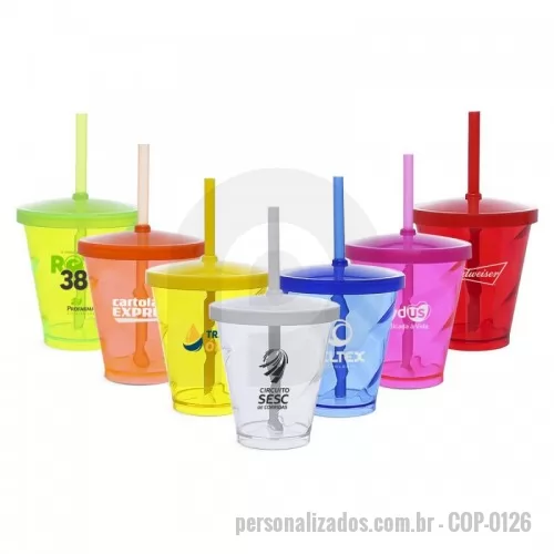 Copo com Canudo personalizado - Copo twister com tampa e canudo. Capacidade de 350 ml.