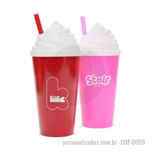 Copo com Canudo personalizado - Copo modelo chantilly em acrílico capacidade de 550 ml.