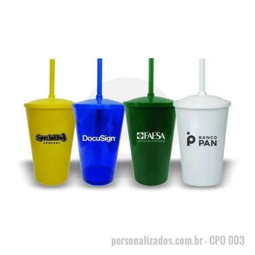 Copo com Canudo personalizado - Copos com Tampa e Canudo, Personalizados 