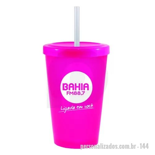 Copo com tampa personalizado - Copo Cancun com tampa e canudo, 320mL, feito em Plástico Premium (PP), atóxico, resistente, acabamento impecável, cores vibrantes, pode ser levado ao microondas e máquina de lavar louça. Acompanha tampa e canudo.