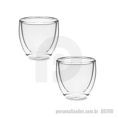 Copo de cristal personalizado - Conjunto com 2 copos de vidro borossilicato com parede dupla. Ideais para café, com capacidade de até 80ml.
