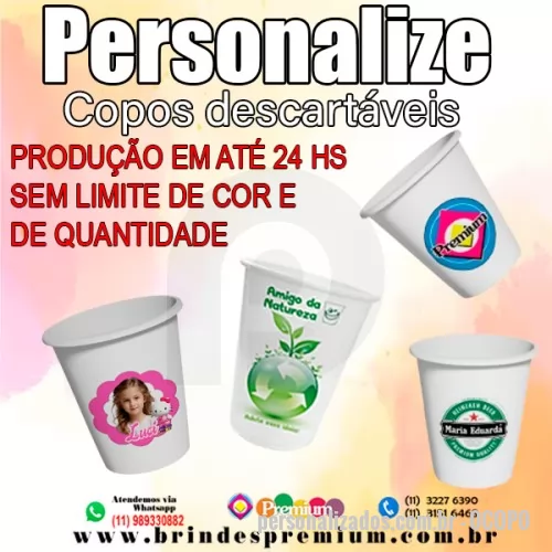 Copo de papel personalizado - Copo descartável Personalizado papel, isopor ou plástico sem limite de cor e de quantidade pequenas quantidades em até 24hs