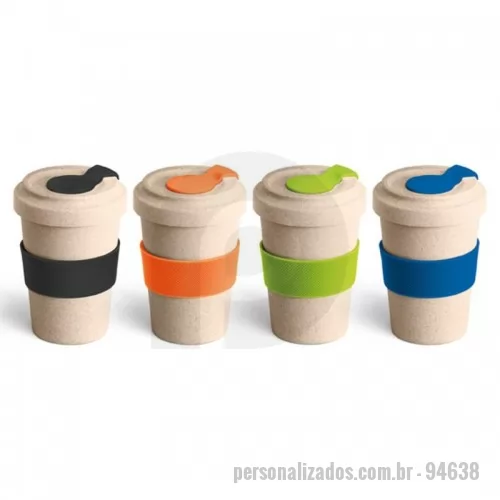 Copo ecológico personalizado - Copo de fibra de bambu e PP 500 ml. Com banda de silicone e tampa