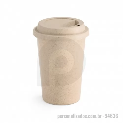 Copo ecológico personalizado - Copo para café com tampa em fibra de bambu. Capacidade 450 ml.