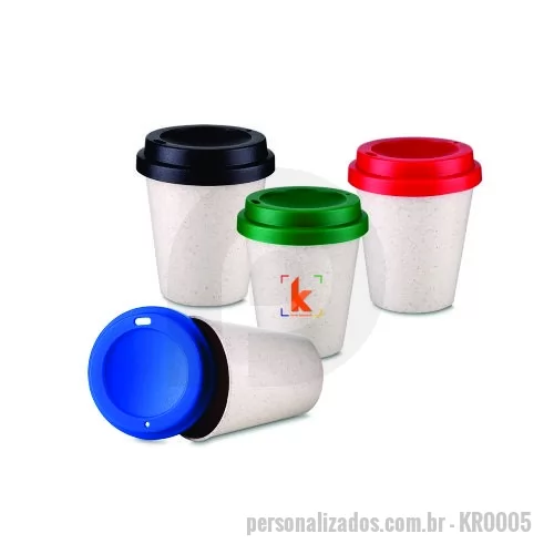 Copo ecológico personalizado - Copo fibra de arroz 350ml com tampa plástica de bocal.