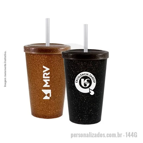 Copo ecológico personalizado - Capacidade para 320ml. Copo sustentável feito com 50% de fibra de coco ou madeira e 50% de Plástico Premium (PP), design moderno e acabamento impecável, feito em material atóxico e resistente ao micro-ondas e máquina de lavar louças. Acompanha tampa e canudo.