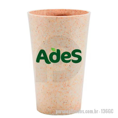 Copo ecológico personalizado - Capacidade para 320 ml. Copo sustentável feito com 50% de fibra de madeira e 50% de Plástico Premium (PP), reduzindo a quantidade de plástico e reaproveitando resíduos renováveis. Cores inovadoras, design moderno e acabamento impecável, feito em material atóxico e resistente ao micro-ondas e máquina de lavar.