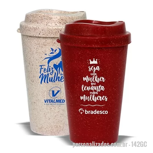 Copo ecológico personalizado - Capacidade para 320ml. Copo sustentável feito com 50% de fibra de madeira e 50% de Plástico Premium (PP).  Cores inovadoras, design moderno e acabamento impecável, feito em material atóxico e resistente ao micro-ondas e máquina de lavar. Acompanha tampa MUG. 