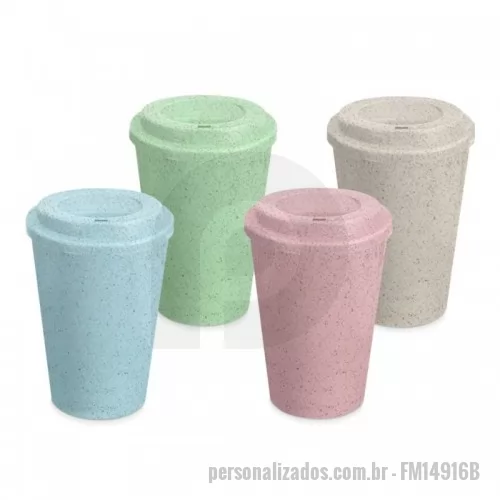 Copo ecológico personalizado - Copo fibra de arroz e polipropileno com capacidade de 450ml livre de BPA, possui tampa com bocal. Cores Disponíveis: AZUL, BEGE, ROSA, VERDE 