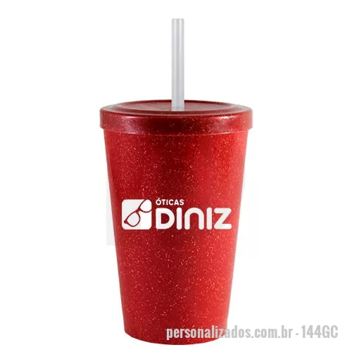 Copo ecológico personalizado - Capacidade para 320ml. Copo sustentável feito com 50% de fibra de madeira e 50% de Plástico Premium (PP).  Cores inovadoras, design moderno e acabamento impecável, feito em material atóxico e resistente ao micro-ondas e máquina de lavar. Acompanha tampa e canudo. 