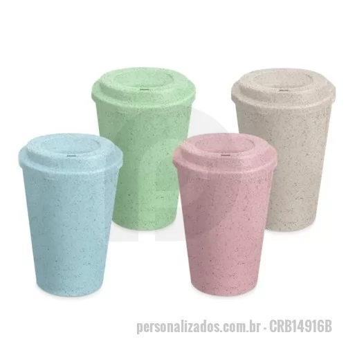 Copo ecológico personalizado - Copo fibra de arroz e polipropileno com capacidade de 450ml livre de BPA, possui tampa com bocal.