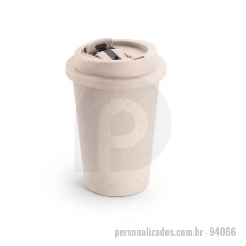 Copo ecológico personalizado - Copo de viagem. Fibra de bambu e PP. Capacidade: 380 ml. Food grade.  95 x 113 mm