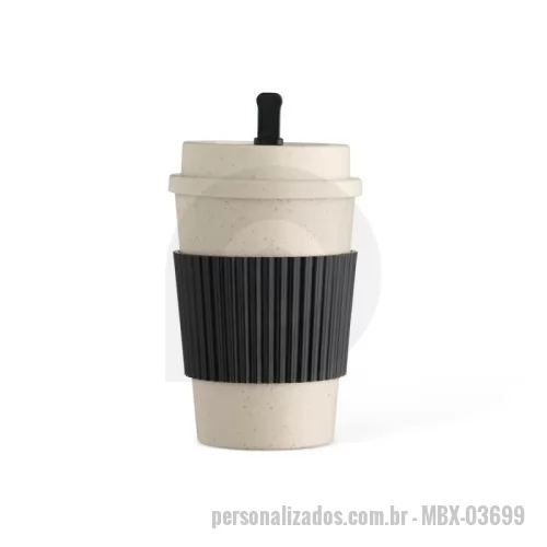 Copo ecológico personalizado - Copo Fibra de Trigo 450ml com tampa rosqueável. Acompanha mexedor e manga protetora antiderrapante.