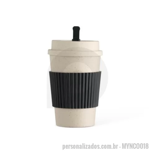 Copo ecológico personalizado - Copo Fibra de Trigo 450ml com tampa rosqueável. Acompanha mexedor e manga protetora antiderrapante.