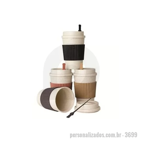 Copo ecológico personalizado - Copo Fibra de Trigo 450ml com tampa rosqueável. Acompanha mexedor e manga protetora antiderrapante. Altura : 13,9 cm Largura : 8,2 cm Circunferência : 26 cm Peso aproximado g : 90