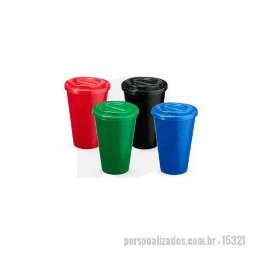 Copo ecológico personalizado - Copo feito em fibra de madeira com capacidade máxima de 450 ml. Possui tampa com bocal. Altura : 13,5 cm Largura : 9 cm Circunferência : 25,5 cm Peso aproximado g : 48