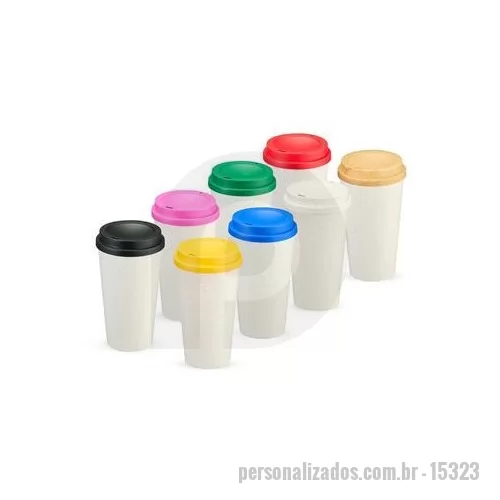 Copo ecológico personalizado - Copo em fibra de arroz com capacidade de até 550 ml. Possui tampa protetora com bocal. Altura : 16 cm Largura : 8,9 cm Circunferência : 28,2 cm Peso aproximado g : 41