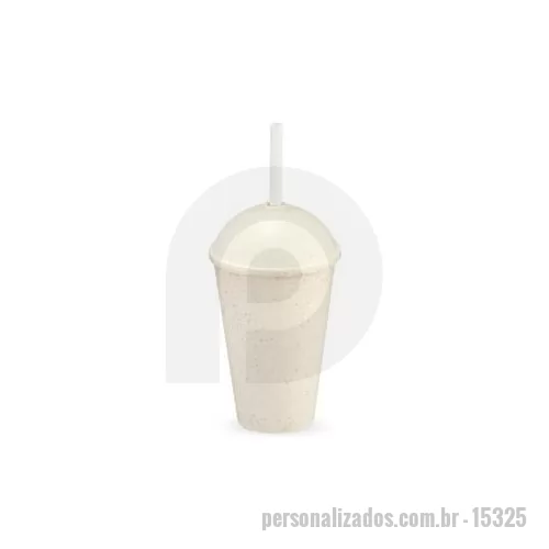 Copo ecológico personalizado - Copo produzido em fibra de madeira com tampa e capacidade de até 450 ml. Acompanha canudo plástico para encaixe na tampa. Altura : 21,4 cm Largura : 9 cm Circunferência : 28,7 cm Peso aproximado g : 56