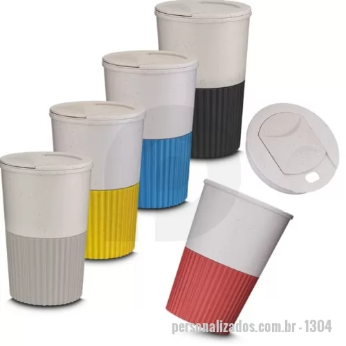 Copo ecológico personalizado - Copo plástico  produzido com fibra de trigo e plástico, com capacidade de 400ml e tampa rosqueável.