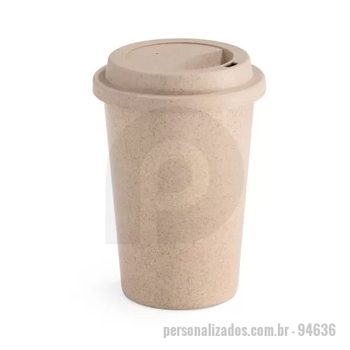 Copo ecológico personalizado - Copo de viagem em fibra de bambu (60%) e PP (40%) com tampa e capacidade até 450 mL. Certificação EU Food Grade. ø93 x 134 mm  Caixa exterior (m): 0,380X0,380X0,240 Peso da caixa (Kg.): 4.800 Peso do Produto (g.): 1 Caixa Exterior (Un.): 50 NCMS: 4823.61.00 Packing individual: Cup em polybag Packing após gravação: Polybag Certificados: Food Safety Composição do produto: Componentes entregues em separado País de origem: China