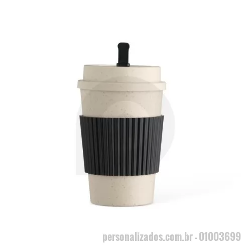 Copo ecológico personalizado - Copo em fibra de trigo livre de BPA, capacidade para até 450ml e tampa rosqueável com bocal.
