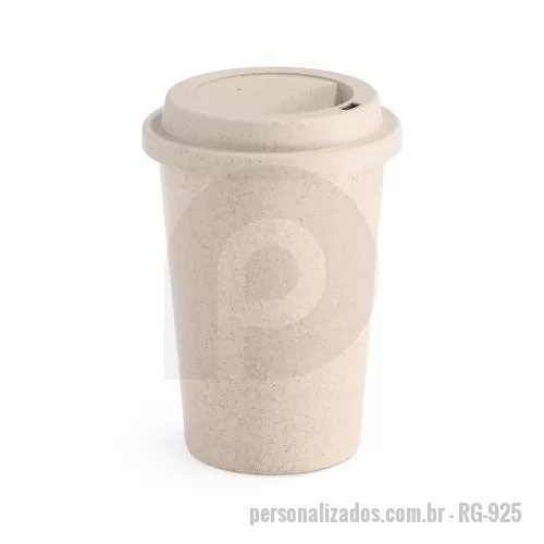 Copo ecológico personalizado - Copo de viagem em fibra de bambu (60%) e PP (40%) com tampa e capacidade até 450 mL.