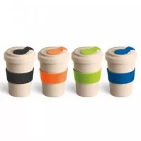 Copo de fibra de bambu e PP 500 ml. Com banda de silicone e tampa