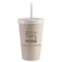 Capacidade para 320ml. Copo sustentável feito com 50% de fibra de madeira e 50% de Plástico Premium (PP).  Cores inovadoras, design moderno e acabamento impecável, feito em material atóxico e resistente ao micro-ondas e máquina de lavar. Acompanha tampa e canudo. 