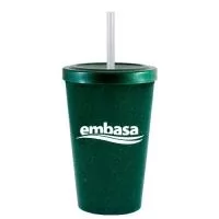 Capacidade para 320ml. Copo sustentável feito com 50% de fibra de madeira e 50% de Plástico Premium (PP).  Cores inovadoras, design moderno e acabamento impecável, feito em material atóxico e resistente ao micro-ondas e máquina de lavar. Acompanha tampa e canudo. 