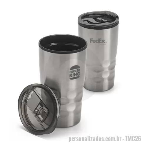 Copo Inox personalizado - Copo de viagem em aço inox e pp, com corpo duplo. Capacidade: 510 ml. Food grade. Fornecida em caixa.