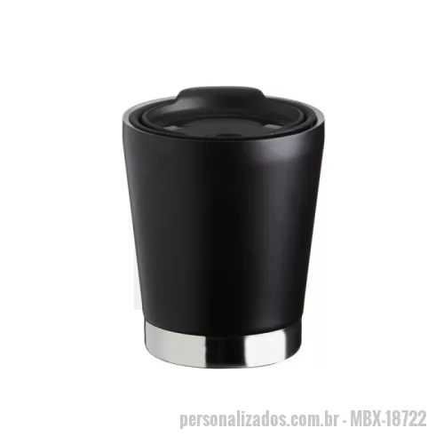 Copo Inox personalizado - Copo inox 304 parede dupla com capacidade de 300ml, possui tampa plástica de encaixe com acesso ao bocal e área para canudo (não acompanha).