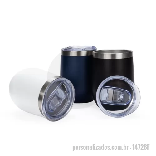 Copo Inox personalizado - Copo Inox Personalizado - 14726F - Copo em inox com capacidade máxima de 320ml. Possui estrutura de parede dupla livre de BPA, com interior em inox 304 e exterior em inox 201 com pintura eletrostática. Conta com tampa de pressão em plástico com protetor deslizante para o bocal e anel de vedação em silicone. - 182716 - Copo Inox