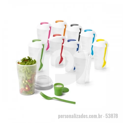Copo para Salada personalizado - Copo para salada. PP. Com garfo e molheira. Capacidade: 850 ml