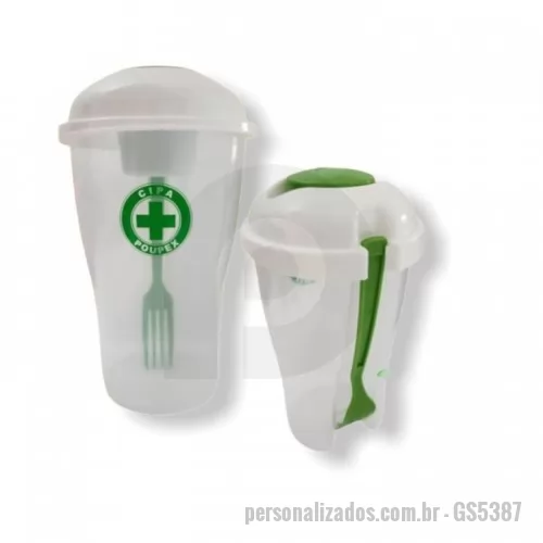 Copo para Salada personalizado - Copo para salada. PP. Com garfo e molheira. Capacidade: 850 ml. Apta para microondas (retirar a tamp