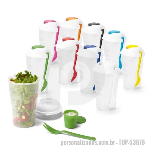 Copo para Salada personalizado - Copo para salada personalizado, com garfo e molheira. Capacidade: 800 ml.