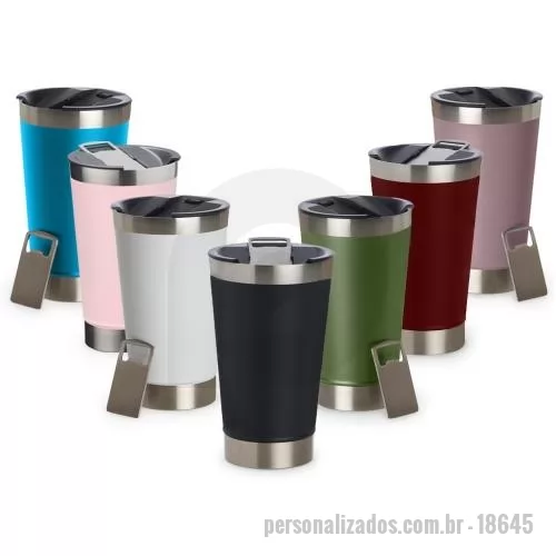 Copo personalizado - Copo Térmico Inox 500ml com tampa e abridor. Material livre de BPA.