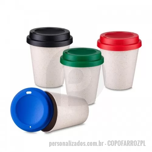 Copo personalizado - Copo fibra de arroz 350ml com tampa plástica de bocal.