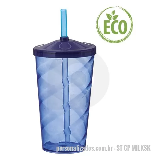 Copo personalizado - Copos para milk shake personalizado. Brinde de baixo custo, possui tampa e canudo biodegradável e capacidade de 550ml. Brinde colorido, com amplo espaço para imprimir o logotipo de empresas. Ideal para divulgar e promover sua marca em feiras e evento