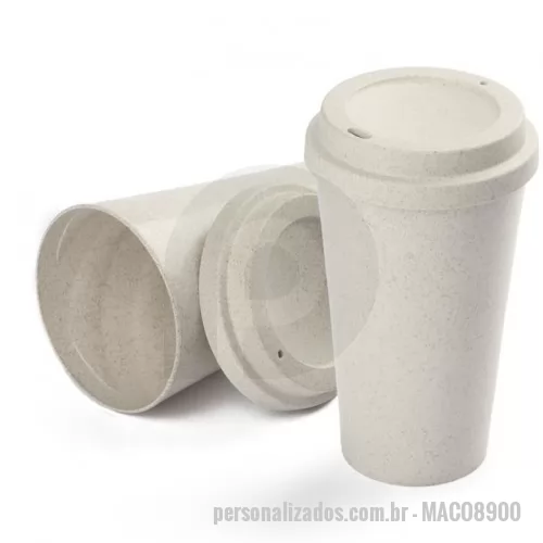 Copo personalizado - Copo plástico e fibra de arroz 550ml com tampa