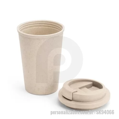 Copo personalizado - Copo de viagem em fibra de bambu (60%) e PP (40%) com tampa flip top. Capacidade até 380 mL. Certificação EU Food Grade. Ø95 x 113 mm